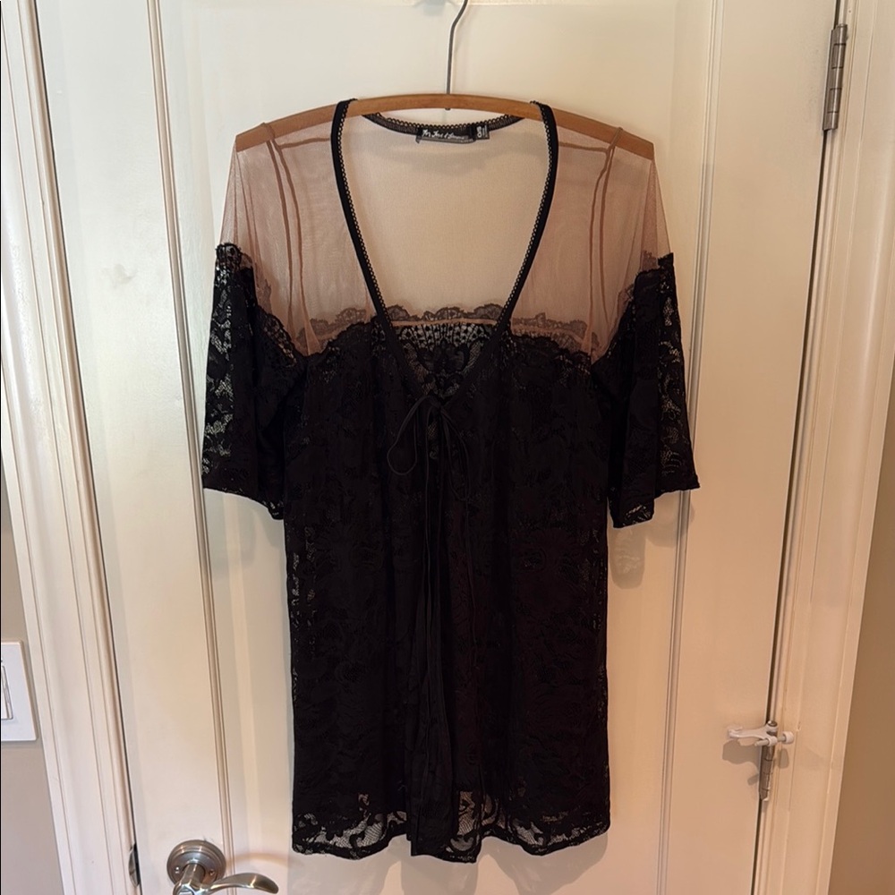 For love & lemons black lace and tan mesh robe